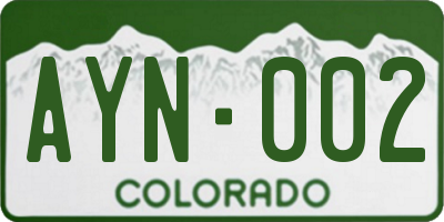 CO license plate AYN002