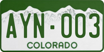 CO license plate AYN003