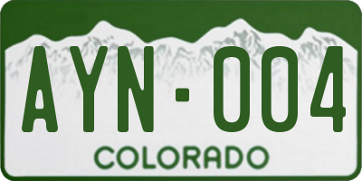 CO license plate AYN004