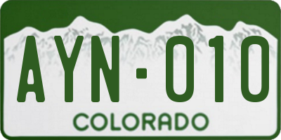 CO license plate AYN010