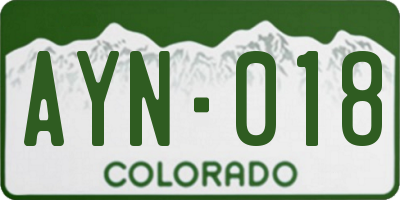 CO license plate AYN018