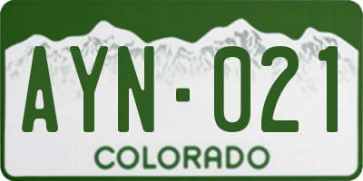 CO license plate AYN021