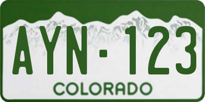 CO license plate AYN123