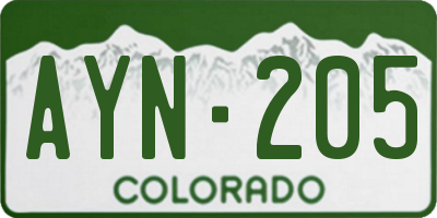 CO license plate AYN205