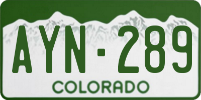 CO license plate AYN289