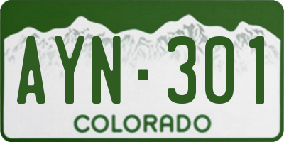 CO license plate AYN301