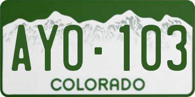 CO license plate AYO103