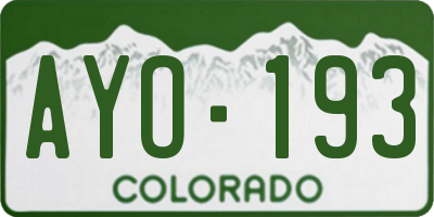 CO license plate AYO193