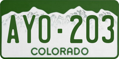 CO license plate AYO203