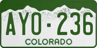 CO license plate AYO236