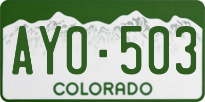 CO license plate AYO503