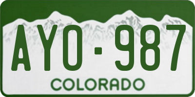 CO license plate AYO987