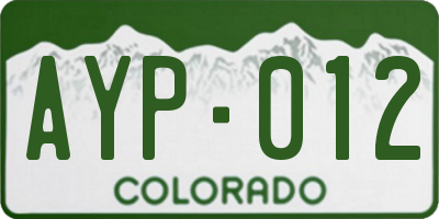 CO license plate AYP012