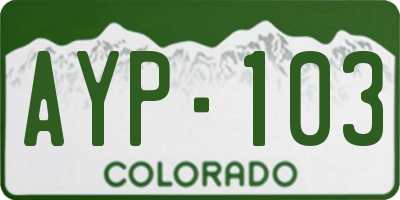 CO license plate AYP103