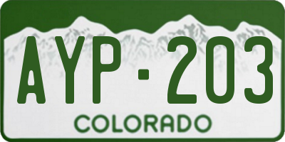 CO license plate AYP203