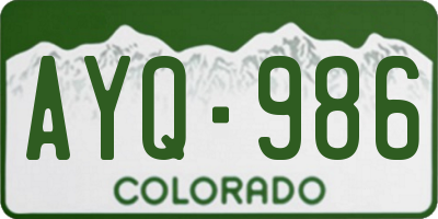 CO license plate AYQ986