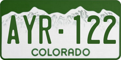 CO license plate AYR122