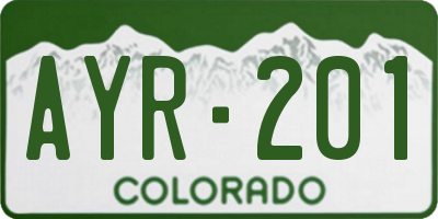 CO license plate AYR201