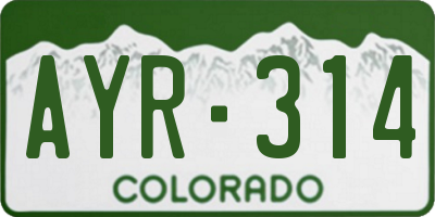 CO license plate AYR314