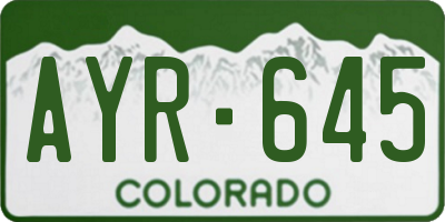 CO license plate AYR645