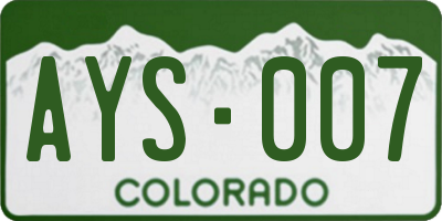 CO license plate AYS007