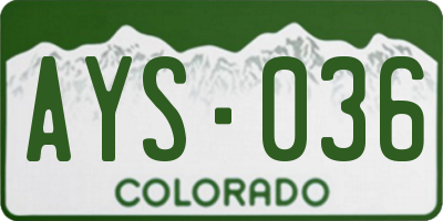 CO license plate AYS036