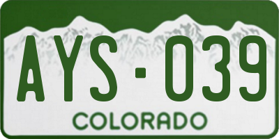 CO license plate AYS039