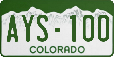 CO license plate AYS100