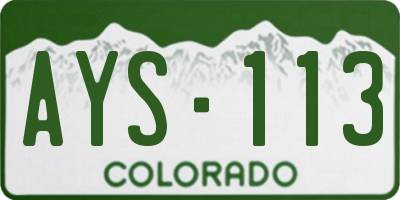 CO license plate AYS113