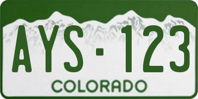 CO license plate AYS123