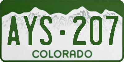 CO license plate AYS207
