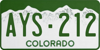 CO license plate AYS212
