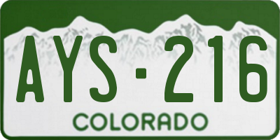 CO license plate AYS216