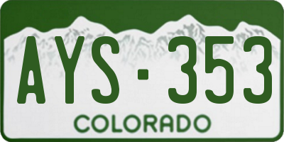 CO license plate AYS353