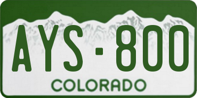 CO license plate AYS800