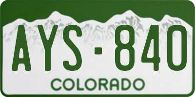 CO license plate AYS840