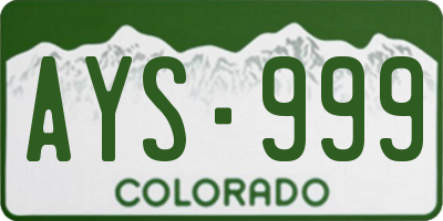 CO license plate AYS999