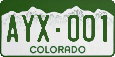 CO license plate AYX001