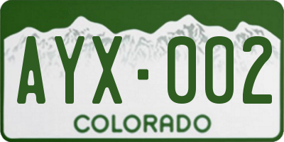 CO license plate AYX002