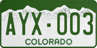 CO license plate AYX003