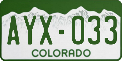CO license plate AYX033