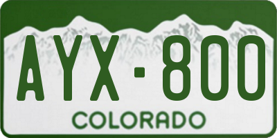 CO license plate AYX800