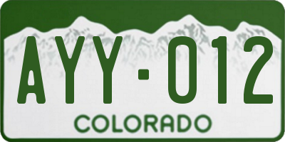 CO license plate AYY012