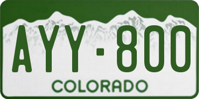 CO license plate AYY800