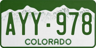 CO license plate AYY978