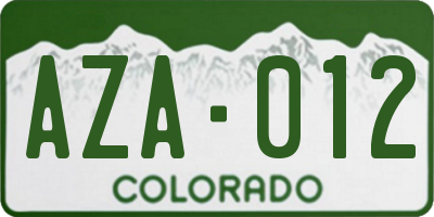 CO license plate AZA012