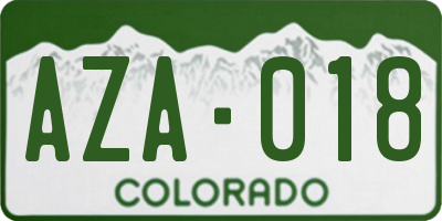 CO license plate AZA018