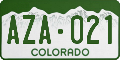 CO license plate AZA021