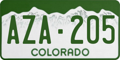 CO license plate AZA205