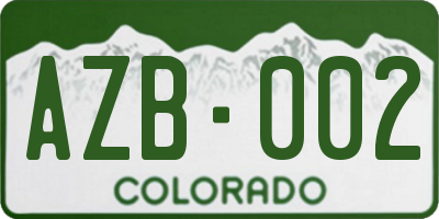 CO license plate AZB002